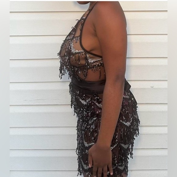 Black Sequined Mini Dress - Picture 3 of 5